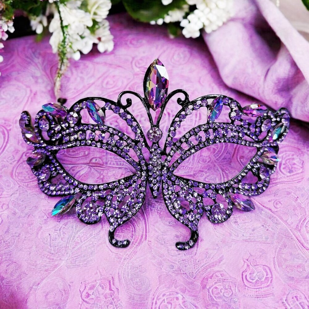 Purple Crystal Masquerade Mask - Elegant Women's Accessory